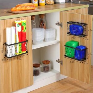 JOKOTI Sturdy Cabinet Door Organizers Set Kitchen and Bathroom Wall Storage Box Self Adhesive Iron Wire Organization Case