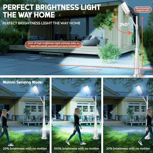 3 Pack Solar Parking Lot Lights, Waterproof Solar Street Light with 1152 Light Beads, IP67 Outdoor Light with 240 Degree Coverage, Motion Sensor Black