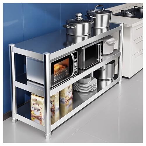 Stainless Steel Workbench Open Shelves Large Space Multifunctional Commercial Preparation Table Brushed Process Easy to Clean Suitable for Kitchen Restaurant Factory Warehouse