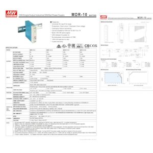 DynMach MDR-10-12 DIN Rail Mounted Power Supply - Input: 85-264VAC; Output: 12VDC, 0.84A, 10W; High Efficiency and Stability, Engineered for Small Scale Industrial Applications