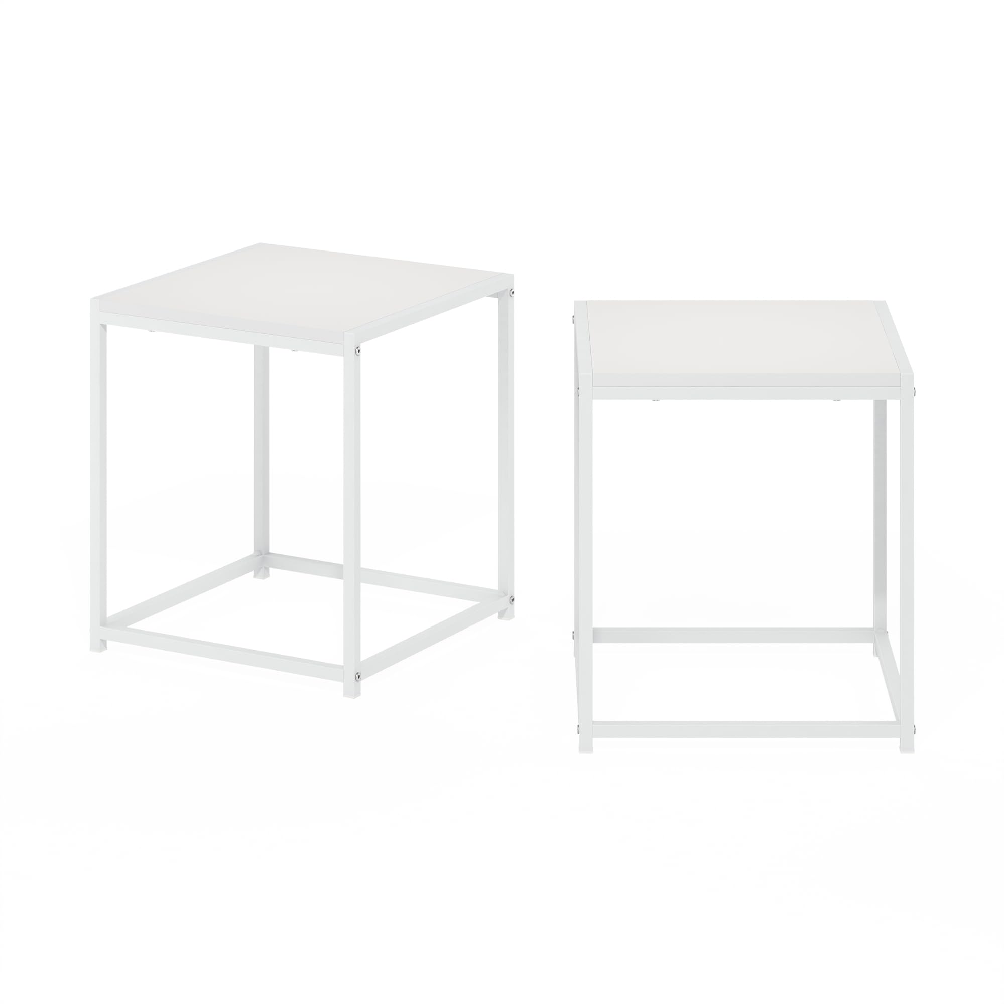 Furinno Camnus Modern Living End Table, Solid White/White, Set of 2