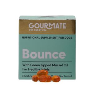 gourmate pet treat co bounce hip & joint supplement for dogs - dog supplements & vitamins with green lipped mussel & hoki fish oil, omega-3s - mobility support for small to large breeds - 60-count