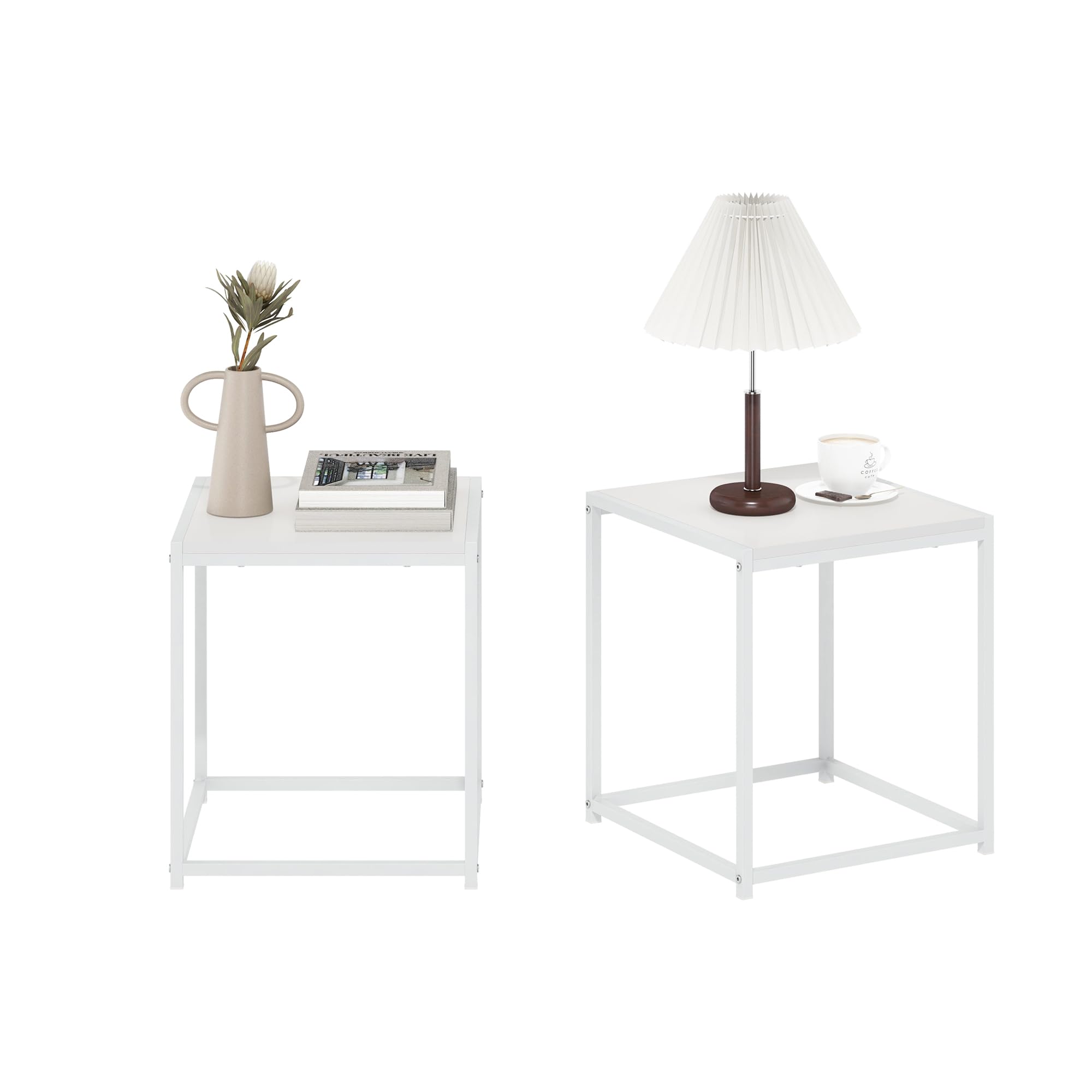 Furinno Camnus Modern Living End Table, Solid White/White, Set of 2