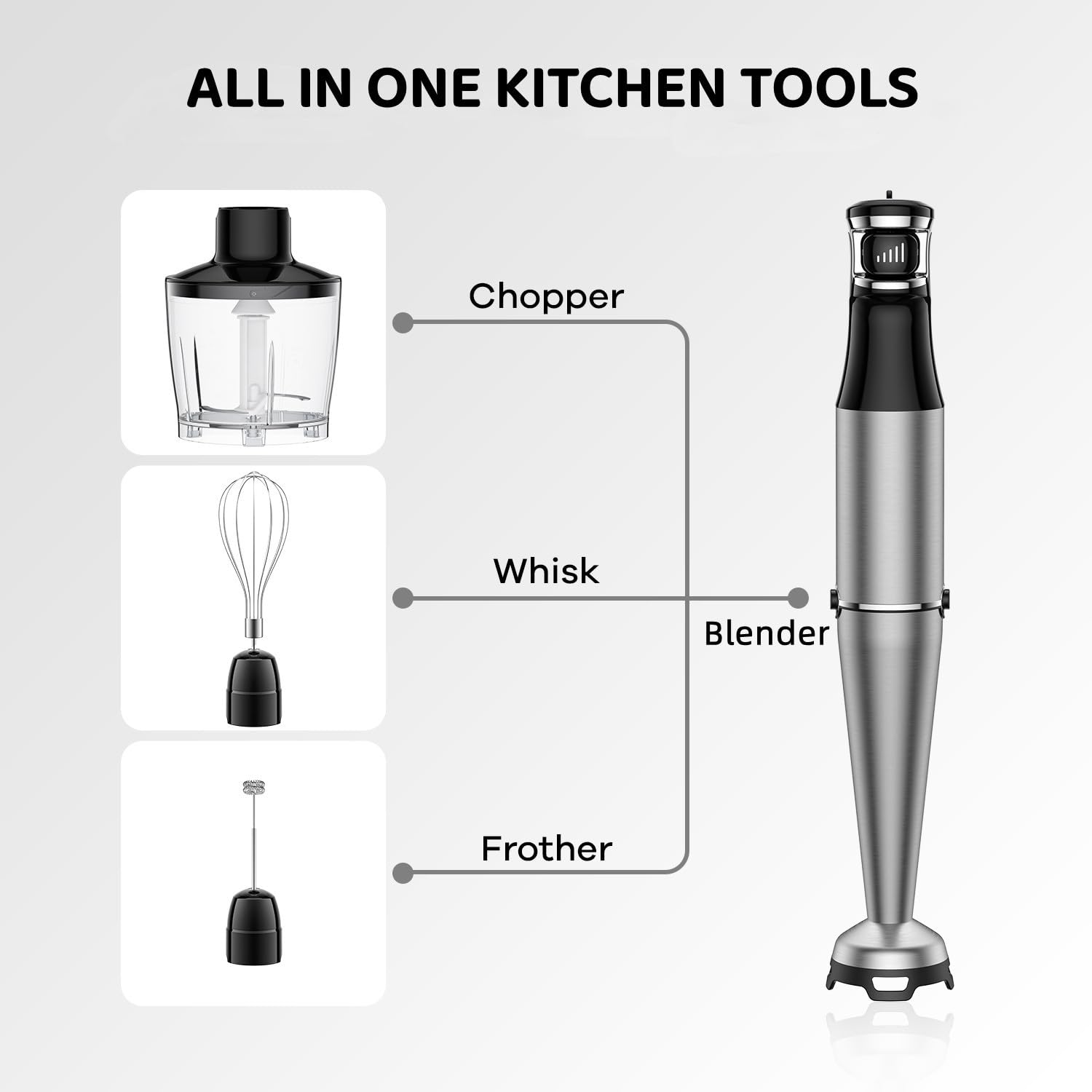 Immersion Blender Handheld 1100W Corded 5 in 1 Hand Blender Trigger Control Speed Stick Blender with Whisk, Milk Frother Attachments Emulsion Blender Handheld Emulsifier for Soup, Smoothie, Puree