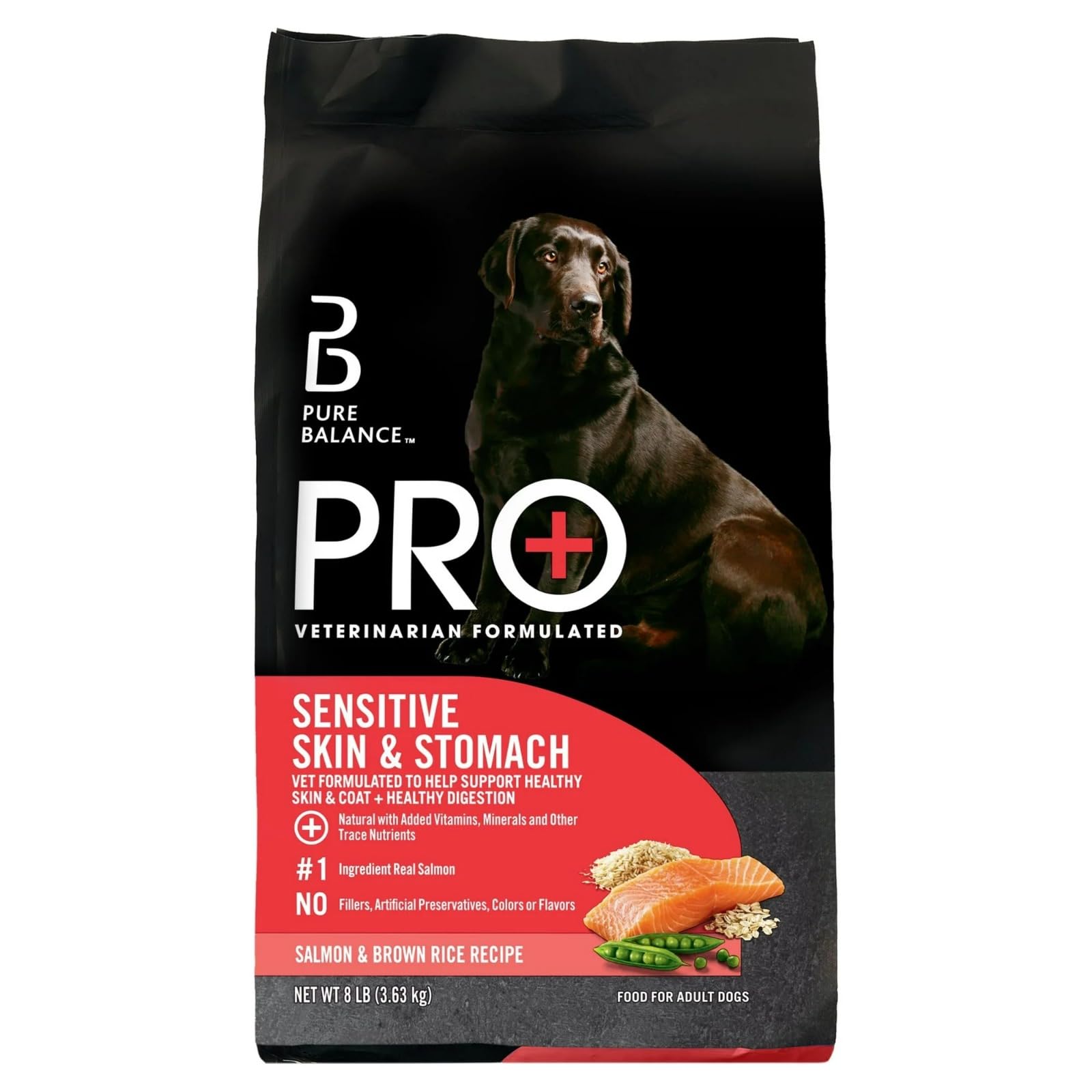 Pure Balance Pro+ Sensitive Skin & Stomach Dog Food, Salmon & Rice Recipe – Vet Formulated for Sensitive Dogs – Supports Skin Health, Digestive Health – 8LB Bag (This is A 8 LBS Bag)