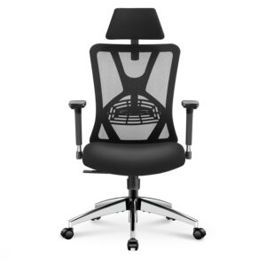 ticova ergonomic office chair - high back desk chair with adjustable lumbar support, headrest & 3d armrest - 130°rocking mesh computer chair