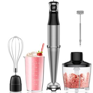 immersion blender handheld 1100w corded 5 in 1 hand blender trigger control speed stick blender with whisk, milk frother attachments emulsion blender handheld emulsifier for soup, smoothie, puree