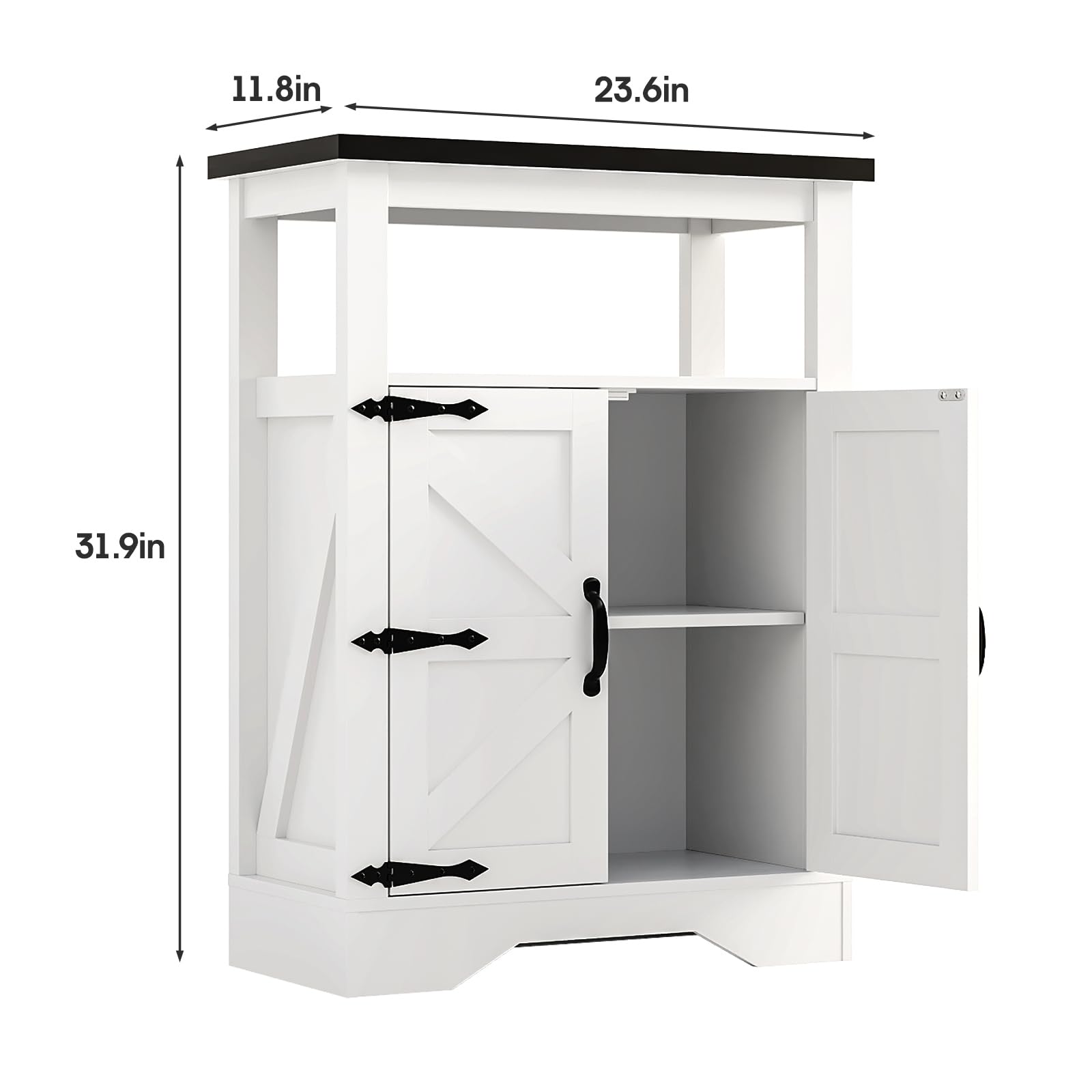 Maupvit White Farmhouse Storage Cabinet, Freestanding Bathroom Sideboard Buffet Cabinet with Doors & Open Storage, Floor Kitchen Pantry Cabinet Storage Organizer Cupboard for Living Room, Dining Room