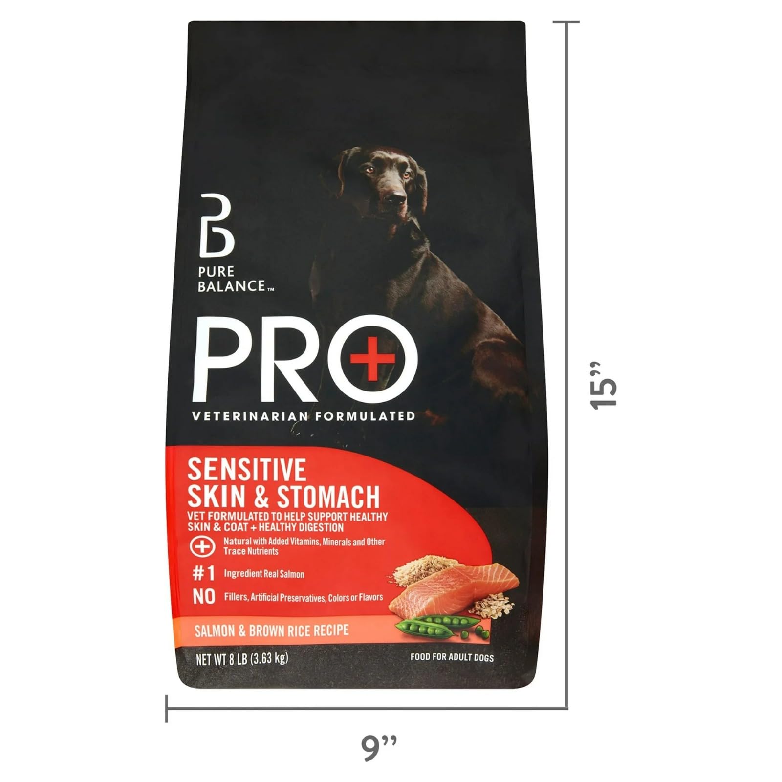 Pure Balance Pro+ Sensitive Skin & Stomach Dog Food, Salmon & Rice Recipe – Vet Formulated for Sensitive Dogs – Supports Skin Health, Digestive Health – 8LB Bag (This is A 8 LBS Bag)