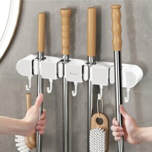 kaimenhong 3Pcs Mop Holder with Hooks, Mop and Broom Organizer, Punch Free Mop and Broom Holder Wall Mount Broom Rack, Broom Hanger for Laundry Room, Garage Organization, Easy to Install