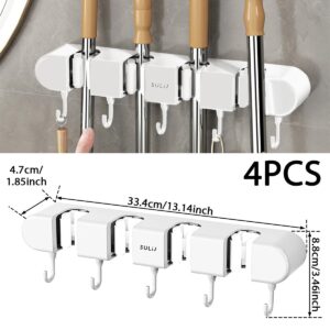 ZLHETWT Broom Holder, Mop Holder, Mop and Broom Organizer, 4Pcs Broom Holder Punch Free Mop Hanger Wall Mounted Mop Holder with 5 Hooks Effective Broom Gripper for Home