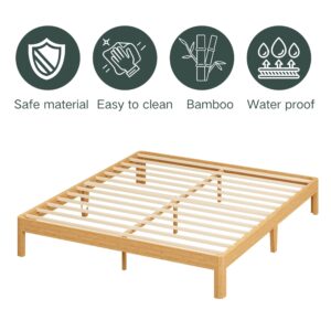 ZIYOO Queen Bed Frame 12 Inch Solid Wood Platform Bed with Metal Slats, Natural Bamboo，No Box Spring Needed, Easy Assembly, Heavy Duty Bed Frame，Free of Noise