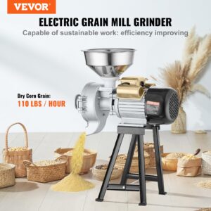 VEVOR Electric Grain Mill Grinder, 3000W Spice Grinders, Commercial Corn Mill with Funnel, Thickness Adjustable Powder Machine, Heavy Duty Feed Flour Cereal Mill Wheat Grinders, Dry & Wet Grinder