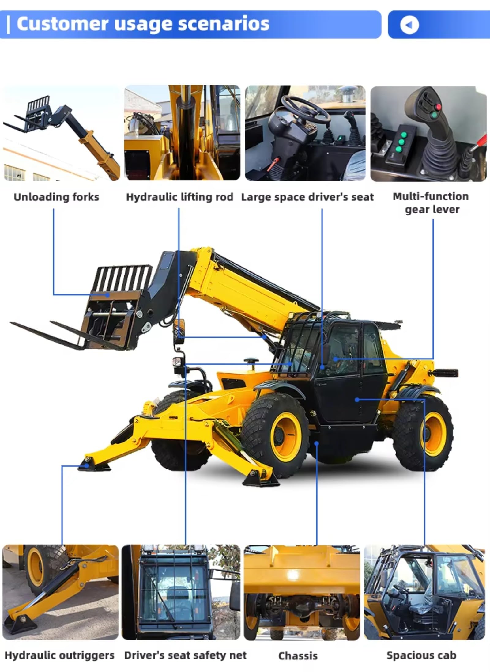 Telescoping Jib Boom Forklift With Telescopic Forks Telescopic Forklift Parts Reliable Telescopic Forklift with Strong Hydraulic System