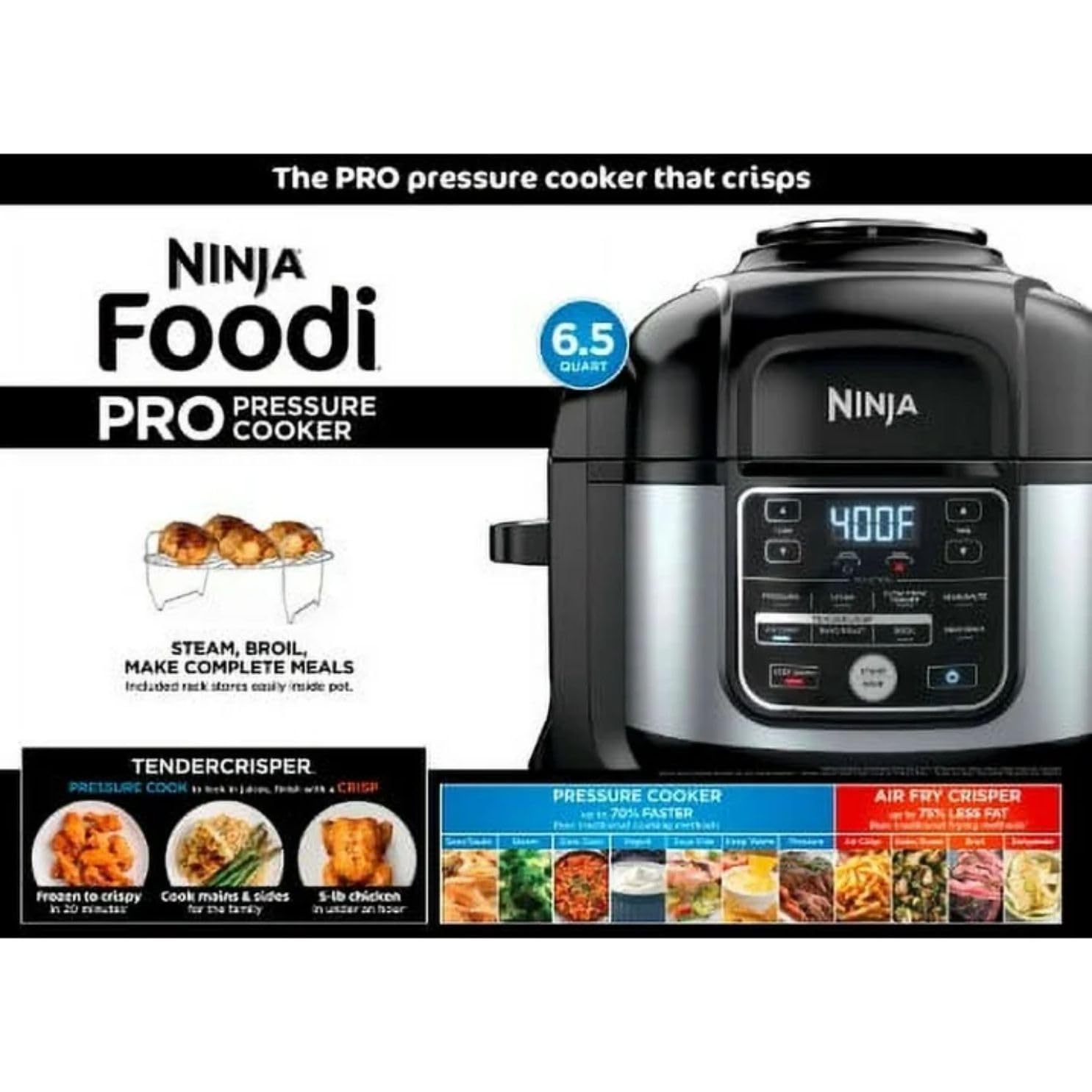 Ninja Foodi 10-in-1 6.5-Quart PRO Pressure Cooker OS300 with Air Fry, TenderCrisp Technology, Slow Cook, Steam, Sous Vide, and More - Ceramic-Coated, Nonstick, Dishwasher Safe, PTFE/PFOA Free