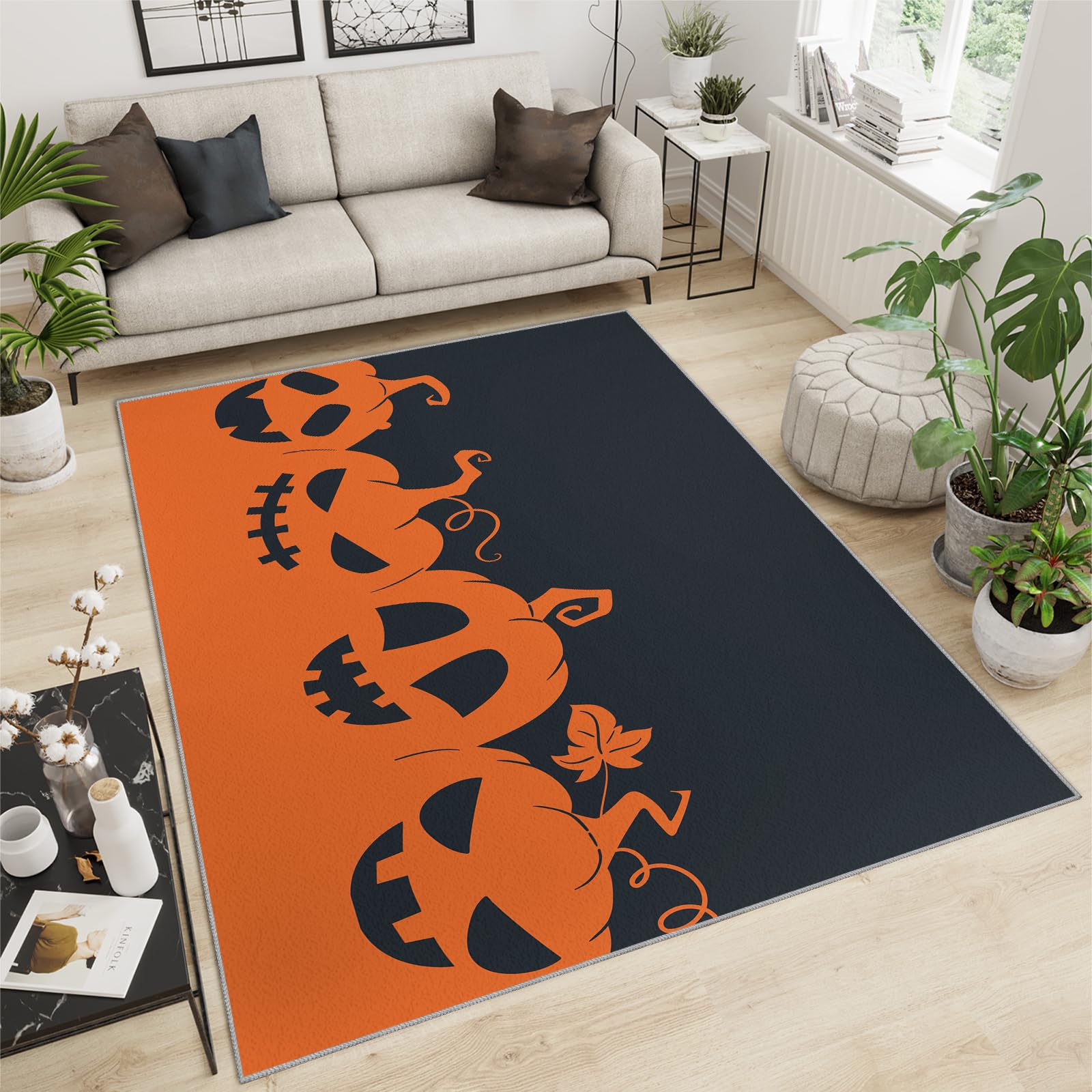 KOMEJIE Halloween Pumpkins Orange Rugs for Entryway 2x3 Rug Indoor Outdoor Rugs, Spooky Lantern Halloween Area Rug, Kitchen Rugs Non Slip Washable Rugs for Bedroom