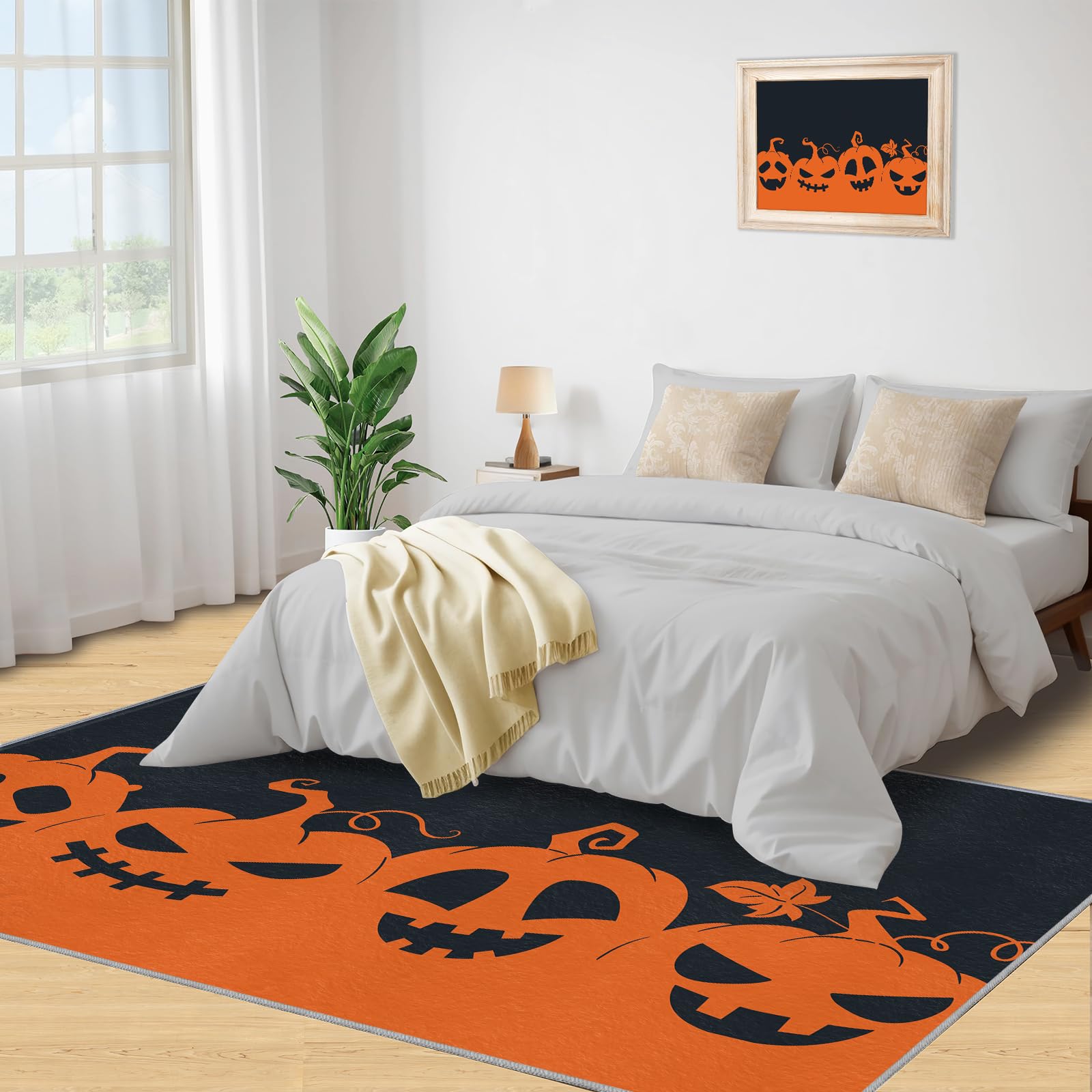 KOMEJIE Halloween Pumpkins Orange Rugs for Entryway 2x3 Rug Indoor Outdoor Rugs, Spooky Lantern Halloween Area Rug, Kitchen Rugs Non Slip Washable Rugs for Bedroom