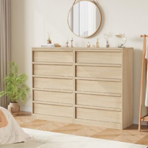 GarveeHome 5 Drawer Dresser for Bedroom, Modern 5 Chest of Drawers Tall with Spacious Storage, Freestanding Dresser Organizer for Bedroom, Living Room, Natural Oak