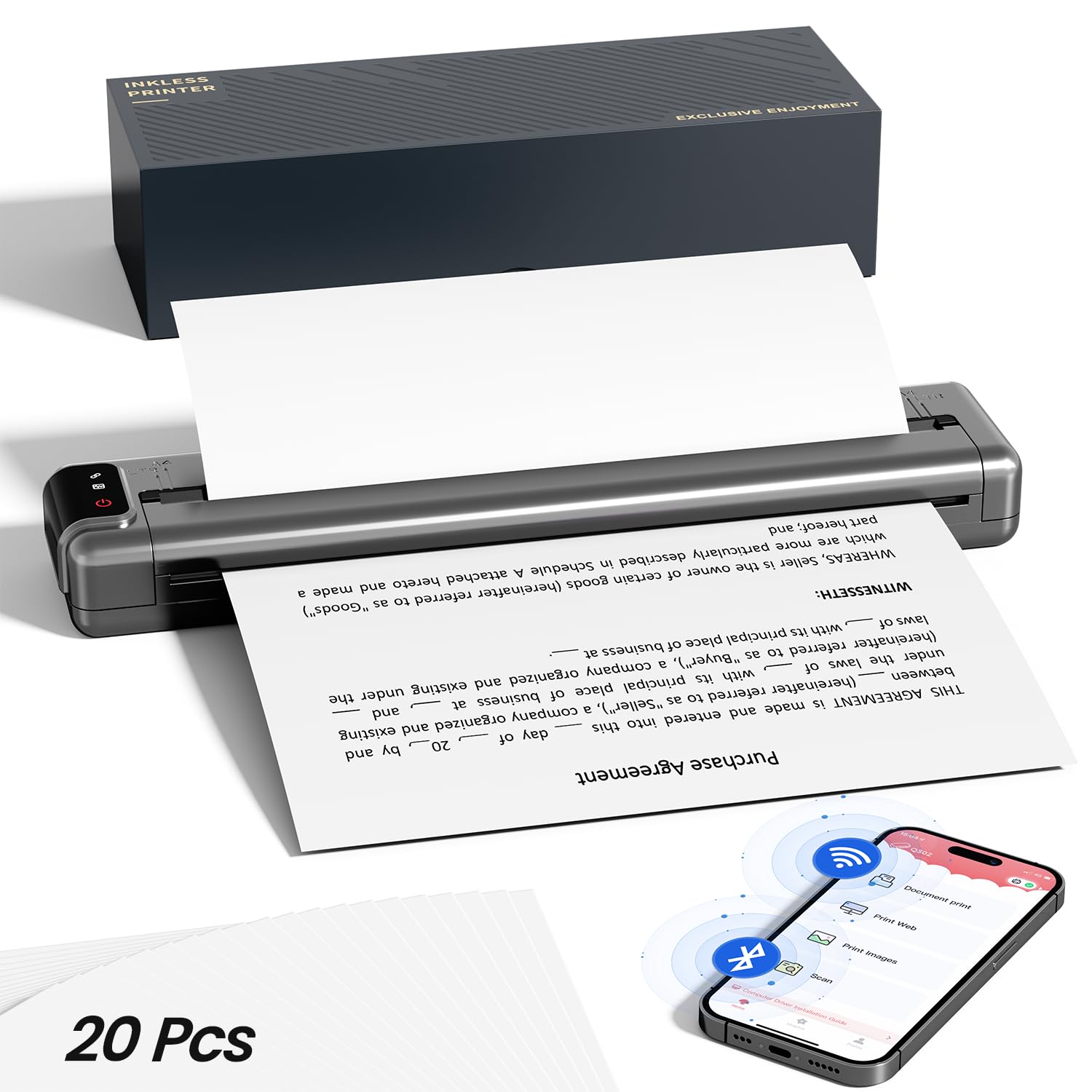 Phomemo Upgraded Ultra-Small Q302 Portable Printer with Mobile Printer, 300dpi Inkless Printer for 8.5 x 11 US Letter Thermal Paper, Compact Printer Compatible with iPhone & Laptop for Office Business