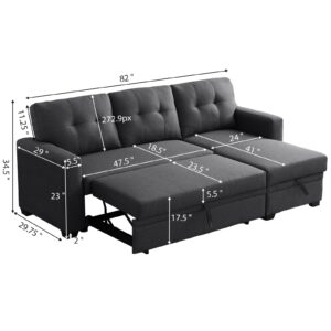 Yafylly L Shape Sleeper Sofa Bed with Storage, Large Full Size Pull Out Sectional Couch, Futon Chaise Lounge Recliner for Living Room, Apartment, Bedroom, Office