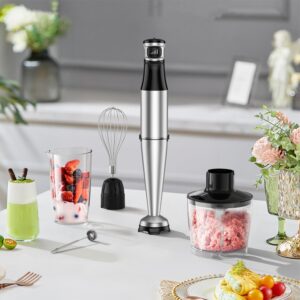 Immersion Blender Handheld 1100W Corded 5 in 1 Hand Blender Trigger Control Speed Stick Blender with Whisk, Milk Frother Attachments Emulsion Blender Handheld Emulsifier for Soup, Smoothie, Puree