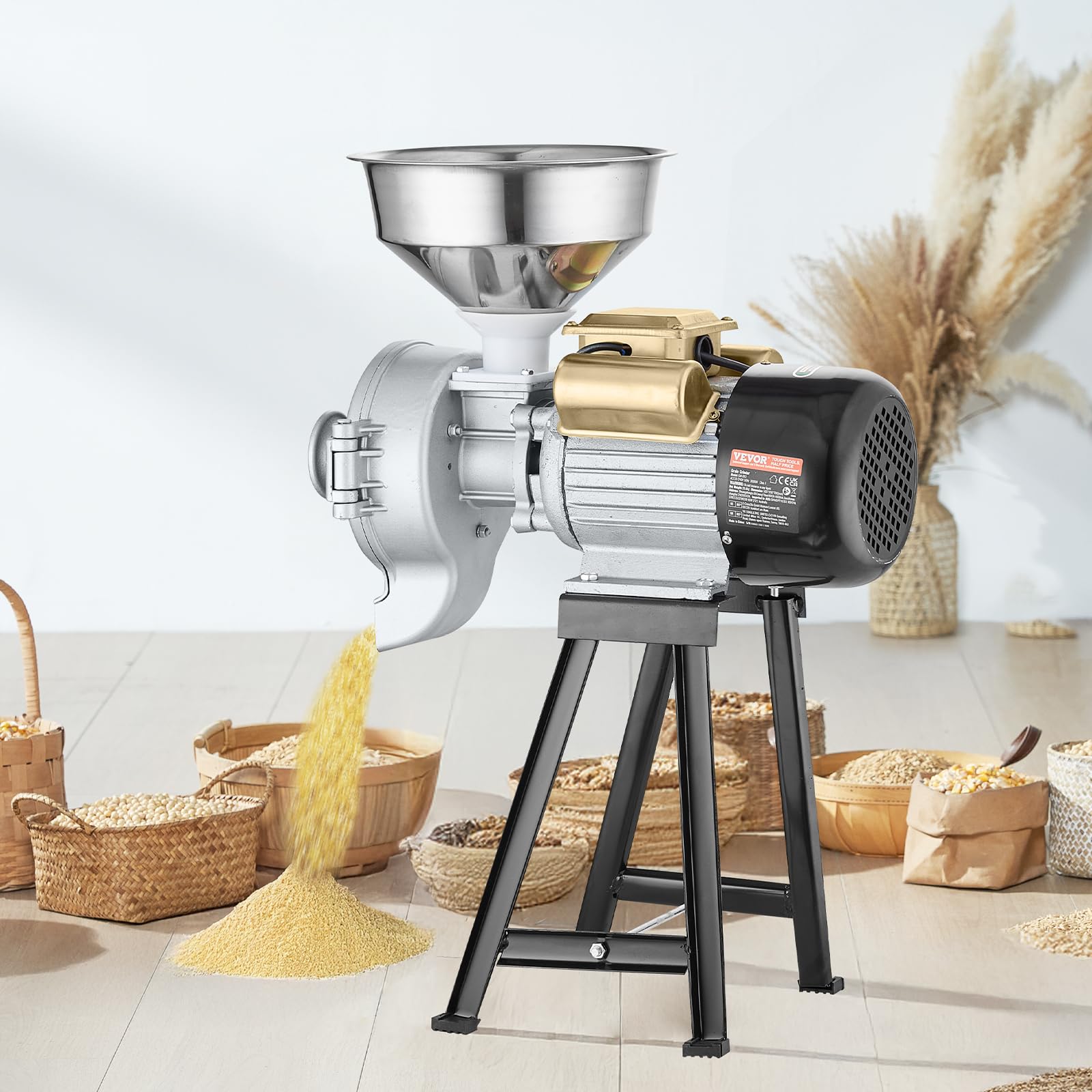 VEVOR Electric Grain Mill Grinder, 3000W Spice Grinders, Commercial Corn Mill with Funnel, Thickness Adjustable Powder Machine, Heavy Duty Feed Flour Cereal Mill Wheat Grinders, Dry & Wet Grinder