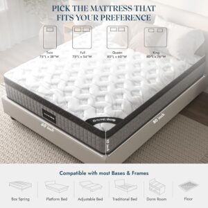 10'' Queen Mattress, Queen Size Mattress in a Box, Modern New Diamond Innerspring Hybrid and Cooling Gel Memory Foam Mattresses, Pressure Relief & Motion Isolation, RV Medium Firm Mattress (Queen)