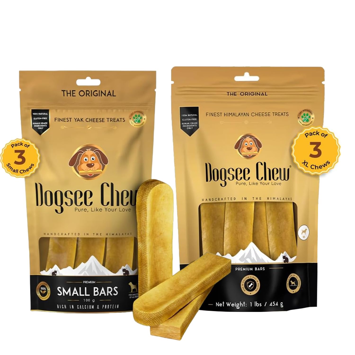 Dogsee Himalayan Yak Cheese Dog Chews (Small - 3 & XL - 3 Chews) | No Preservatives | Rich in Protein & Calcium | Premium Dog Dental Chews