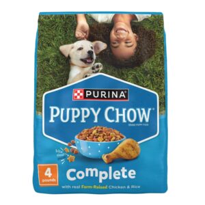 trase a puppy chow complete dry dog food, high protein with farm-raised real chicken, 4 lb bag, healthy growth, balanced nutrition, essential vitamins and minerals, premium puppy formula