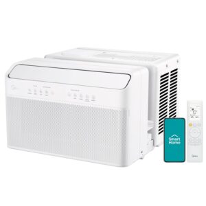 midea 8,000 btu u-shaped smart inverter air conditioner – cools up to 350 sq. ft., ultra quiet with open window flexibility, compatible with alexa, 35% energy savings, remote control (renewed)