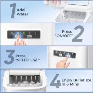 Ice Maker Machine Countertop Portable Small Compact Mini Bullet Ice Maker Self Cleaning, 2 Size of Bullet ice Cubes, 9 Cubes in 6 Mins,Good for Home,Dorm,Indoor,Camping,Outdoors (White)