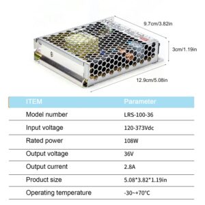 DrapeMania LRS-100-36 36V 2.8A 100W Single Output Switching Power Supply - 90.5% Efficiency, 85-264VAC Wide Input, Ultra Slim 1U, Reliable for Industrial Applications, Automation Systems