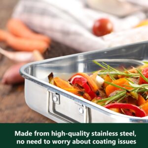 Stainless Steel Roaster with Flat Rack & Parchment Paper, 16.2 x 12.2 x 3 inches - Ideal Roasting Pan for Whole Turkey, Roasts, or Multiple Sides