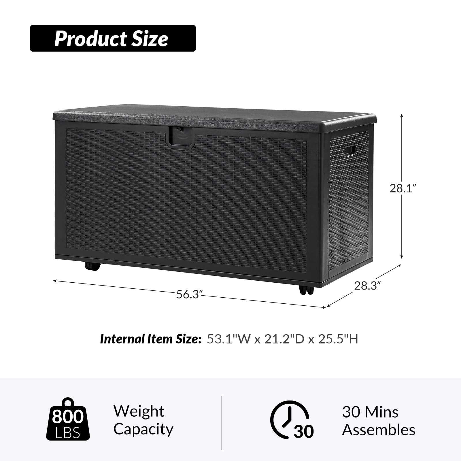 TerraSafe Large Deck Boxes,150 Gallon Resin Storage Boxes for Outdoor Cusion,waterproof,lockable Black,Garden Tools