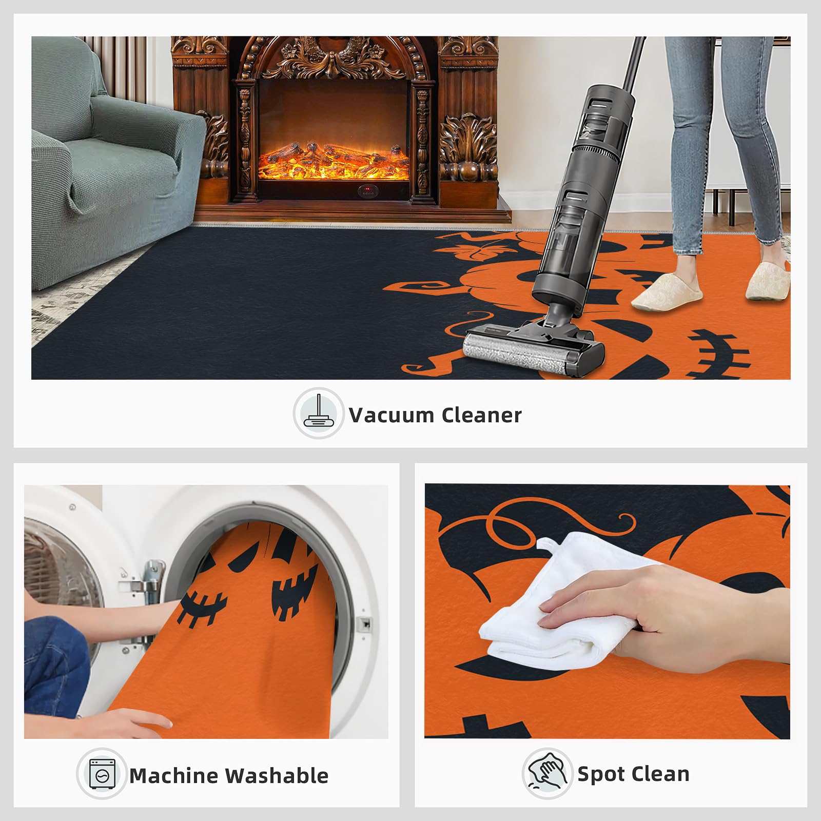 KOMEJIE Halloween Pumpkins Orange Rugs for Entryway 2x3 Rug Indoor Outdoor Rugs, Spooky Lantern Halloween Area Rug, Kitchen Rugs Non Slip Washable Rugs for Bedroom