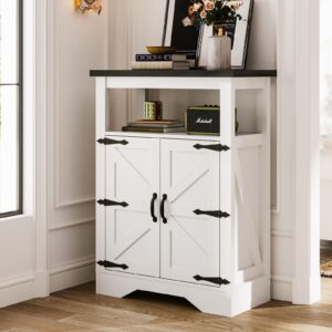 maupvit white farmhouse storage cabinet, freestanding bathroom sideboard buffet cabinet with doors & open storage, floor kitchen pantry cabinet storage organizer cupboard for living room, dining room