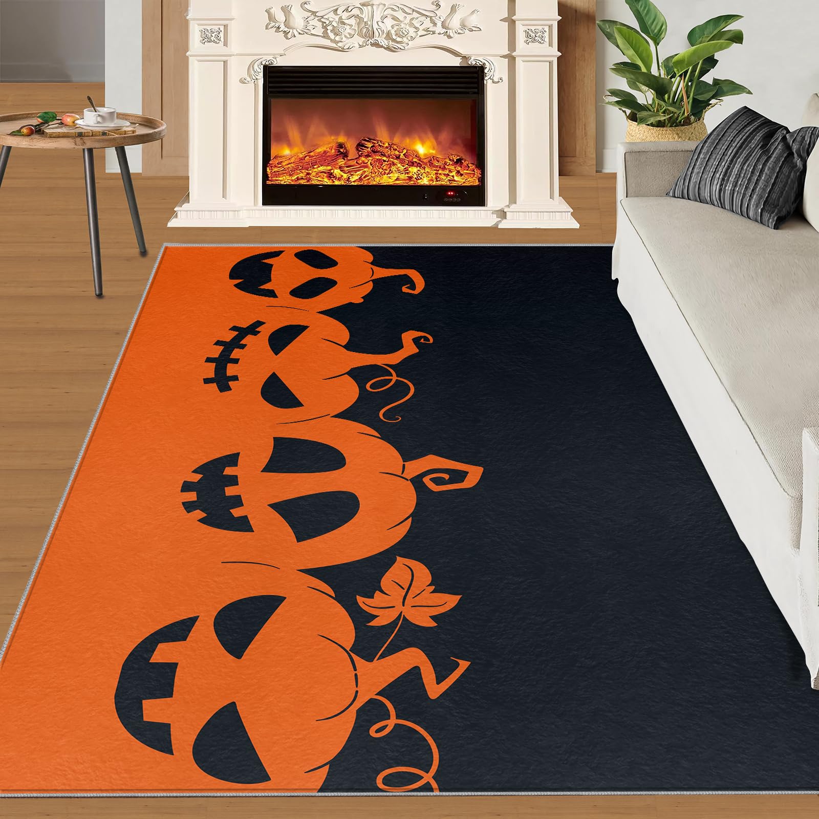 KOMEJIE Halloween Pumpkins Orange Rugs for Entryway 2x3 Rug Indoor Outdoor Rugs, Spooky Lantern Halloween Area Rug, Kitchen Rugs Non Slip Washable Rugs for Bedroom