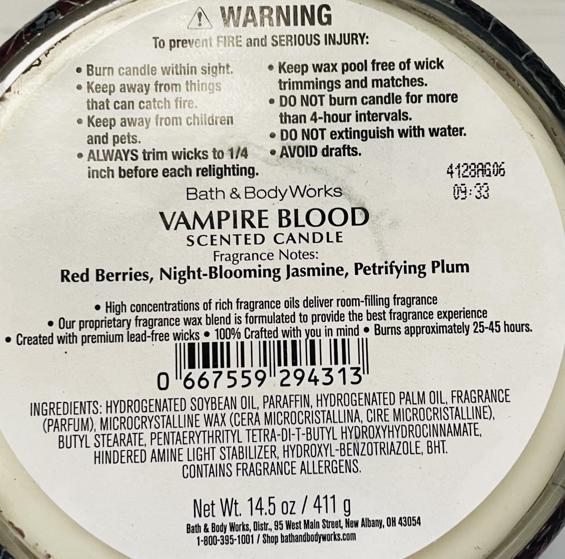 Bath and Body Works Vampire Blood with Skull Lid 3-Wick Candle