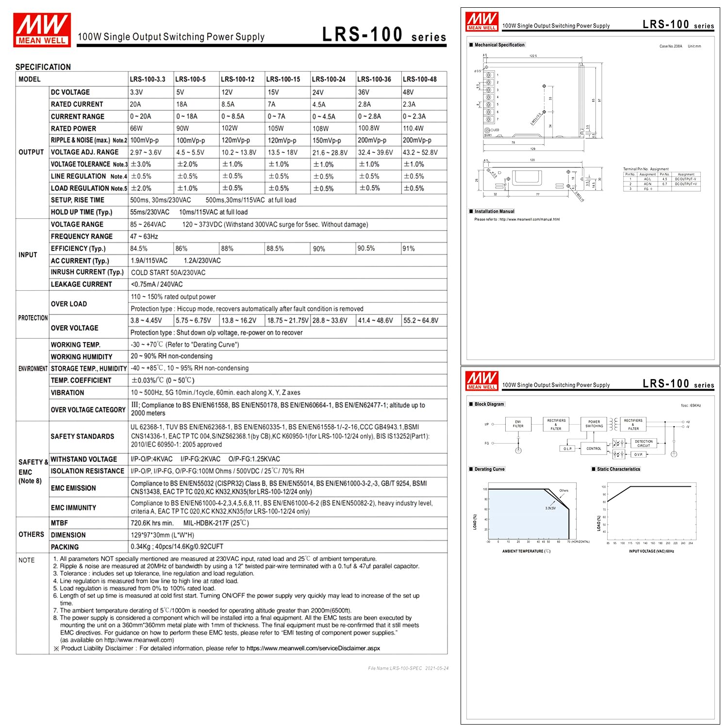 DrapeMania LRS-100-15 15V 6.7A 100W Single Output Switching Power Supply - 88.5% Efficiency, 85-264VAC Wide Input, Ultra Slim 1U, Reliable for Industrial Applications, Automation Systems