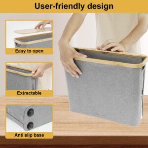 ZJRDYYK Toilet Paper Basket Storage, Toilet Paper Rolls Holder Basket with Bamboo Lid, Free Standing Toilet Paper Organizer for Bathroom (Gray)