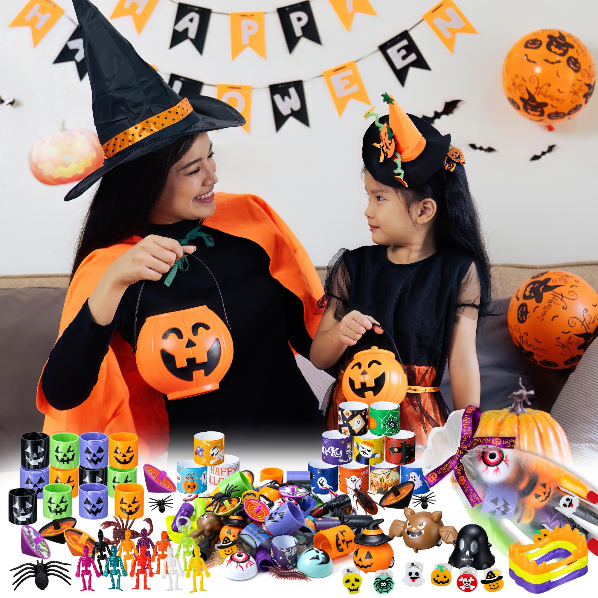 DMIGHT Halloween Party Favors, 193pcs Halloween Stuffed Toys Bulk Birthday Party Decorations, Goodie Bags for Party Supplies, Halloween Games for Kids