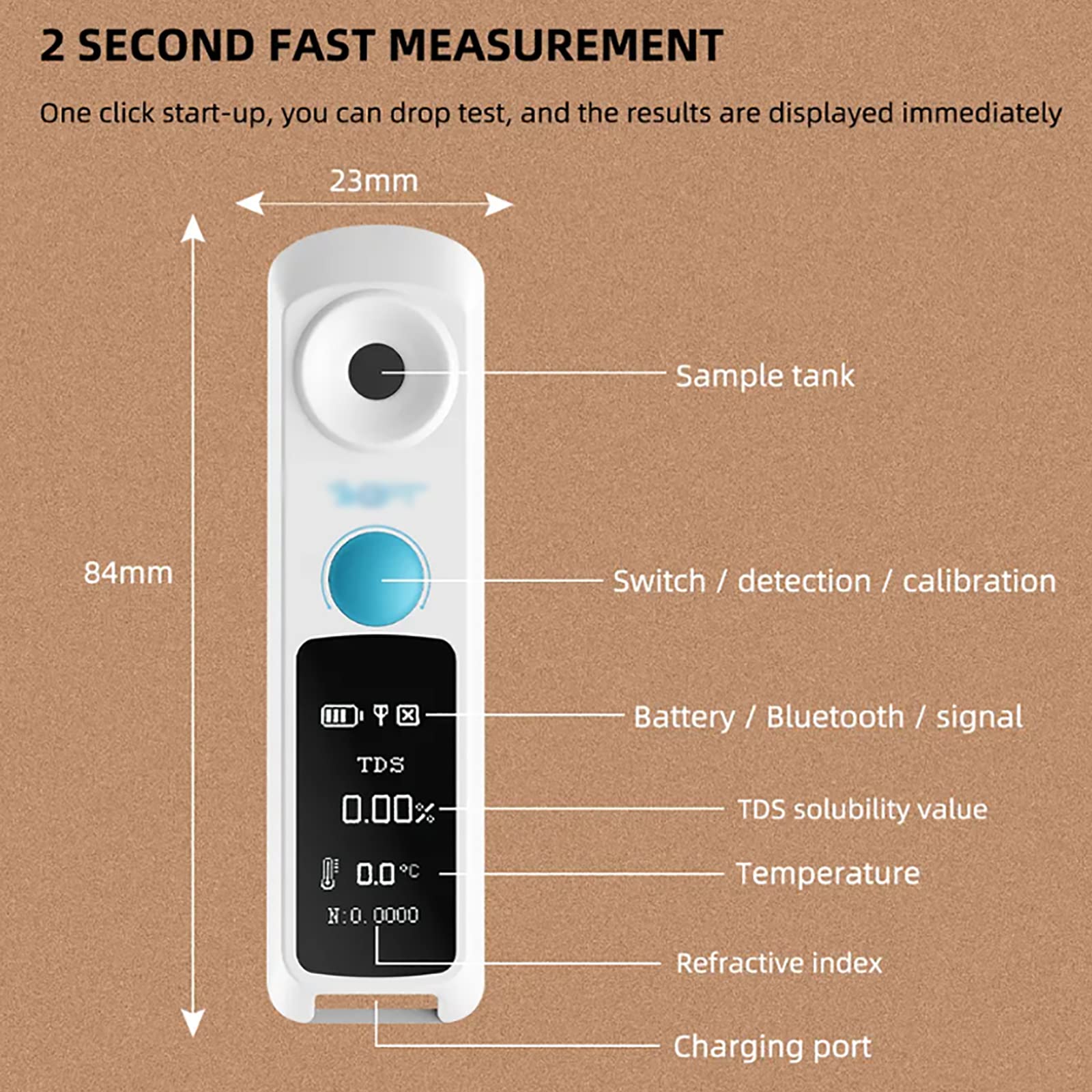 PODEC Coffee TDS Refractometer, Rechargeable Digital Brix Meter with App Save Data Function, 0~26% TDS Range and 0~32% BRIX Range, 0.01% Resolution & ATC 5~45°C, for Beer, Wine, Fruit and More