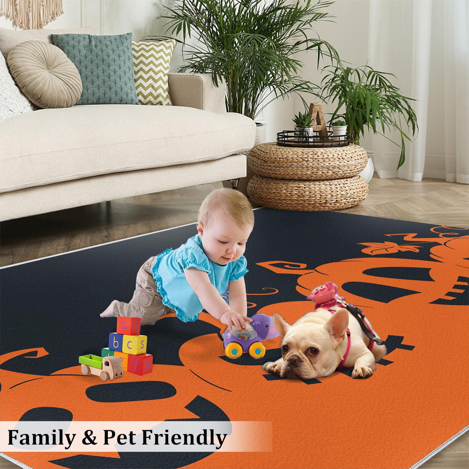 KOMEJIE Halloween Pumpkins Orange Rugs for Entryway 2x3 Rug Indoor Outdoor Rugs, Spooky Lantern Halloween Area Rug, Kitchen Rugs Non Slip Washable Rugs for Bedroom