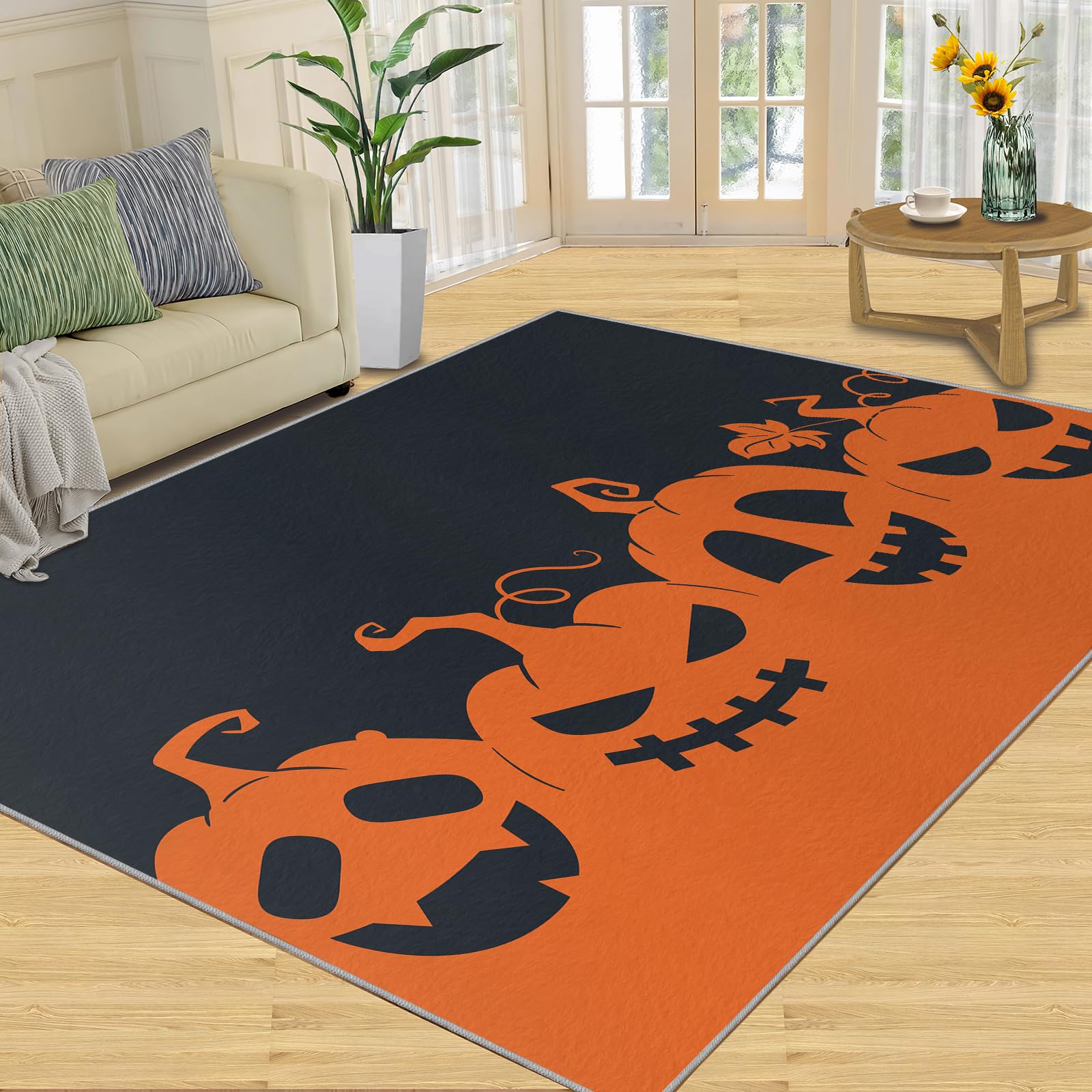 KOMEJIE Halloween Pumpkins Orange Rugs for Entryway 2x3 Rug Indoor Outdoor Rugs, Spooky Lantern Halloween Area Rug, Kitchen Rugs Non Slip Washable Rugs for Bedroom