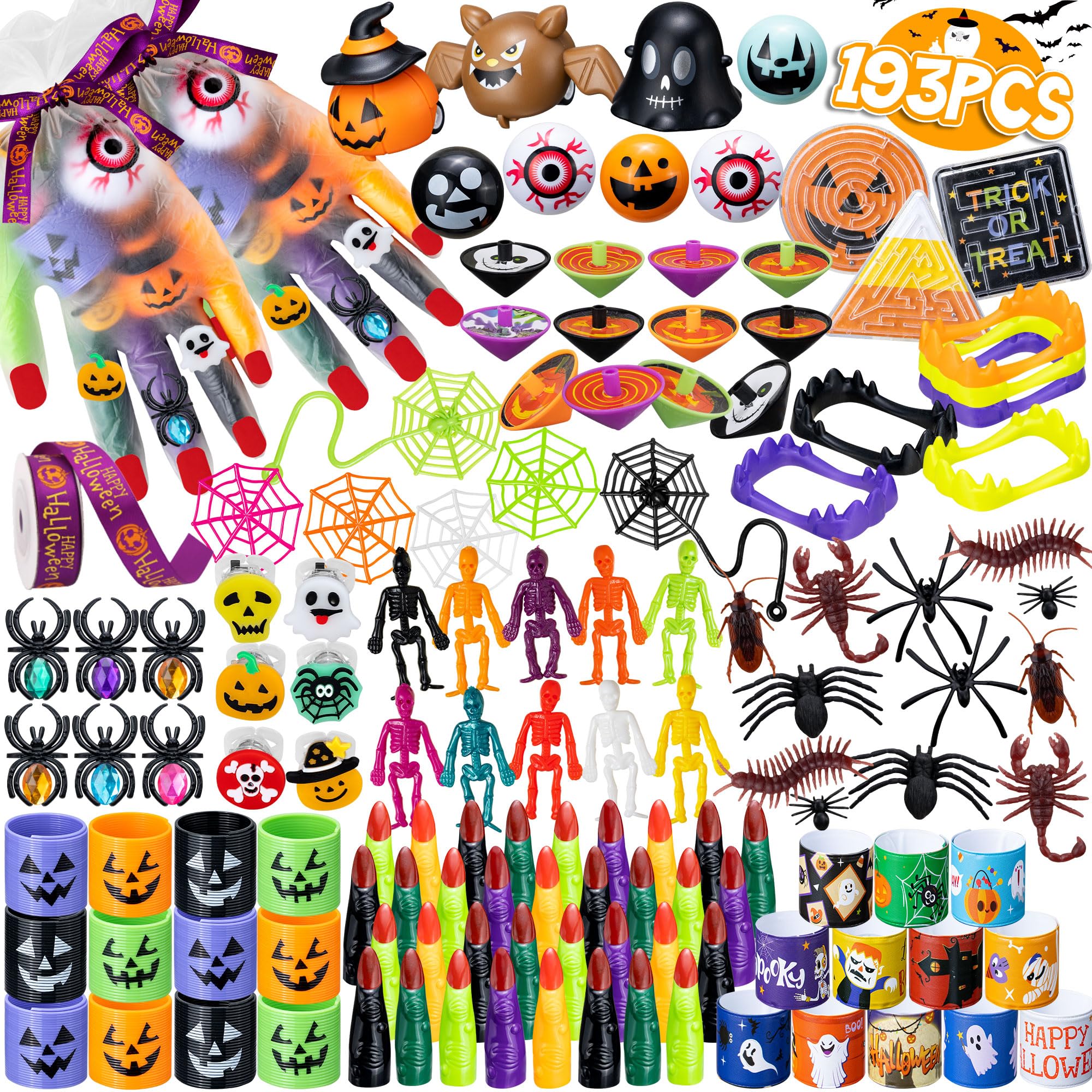 DMIGHT Halloween Party Favors, 193pcs Halloween Stuffed Toys Bulk Birthday Party Decorations, Goodie Bags for Party Supplies, Halloween Games for Kids