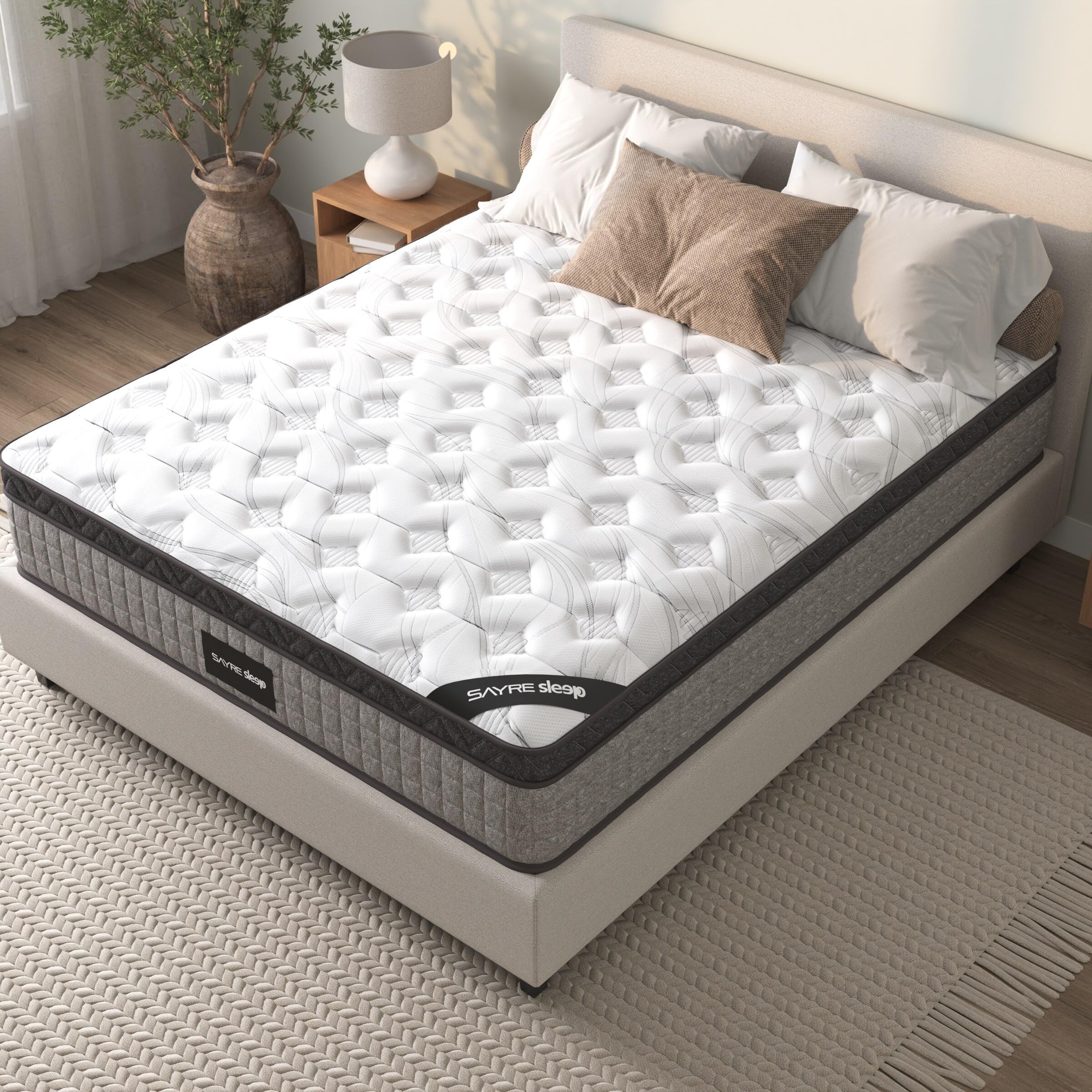 10'' Queen Mattress, Queen Size Mattress in a Box, Modern New Diamond Innerspring Hybrid and Cooling Gel Memory Foam Mattresses, Pressure Relief & Motion Isolation, RV Medium Firm Mattress (Queen)