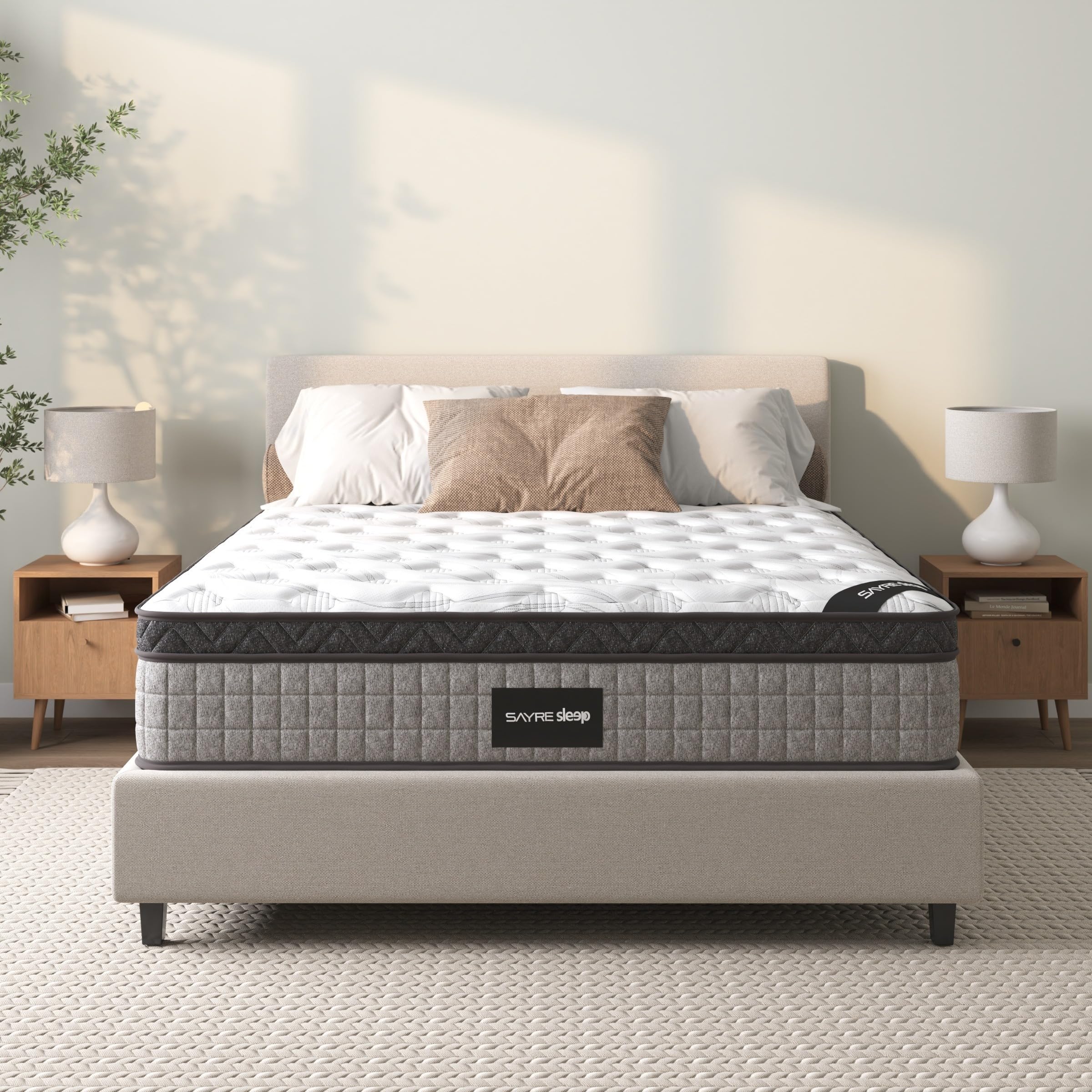 10'' Queen Mattress, Queen Size Mattress in a Box, Modern New Diamond Innerspring Hybrid and Cooling Gel Memory Foam Mattresses, Pressure Relief & Motion Isolation, RV Medium Firm Mattress (Queen)