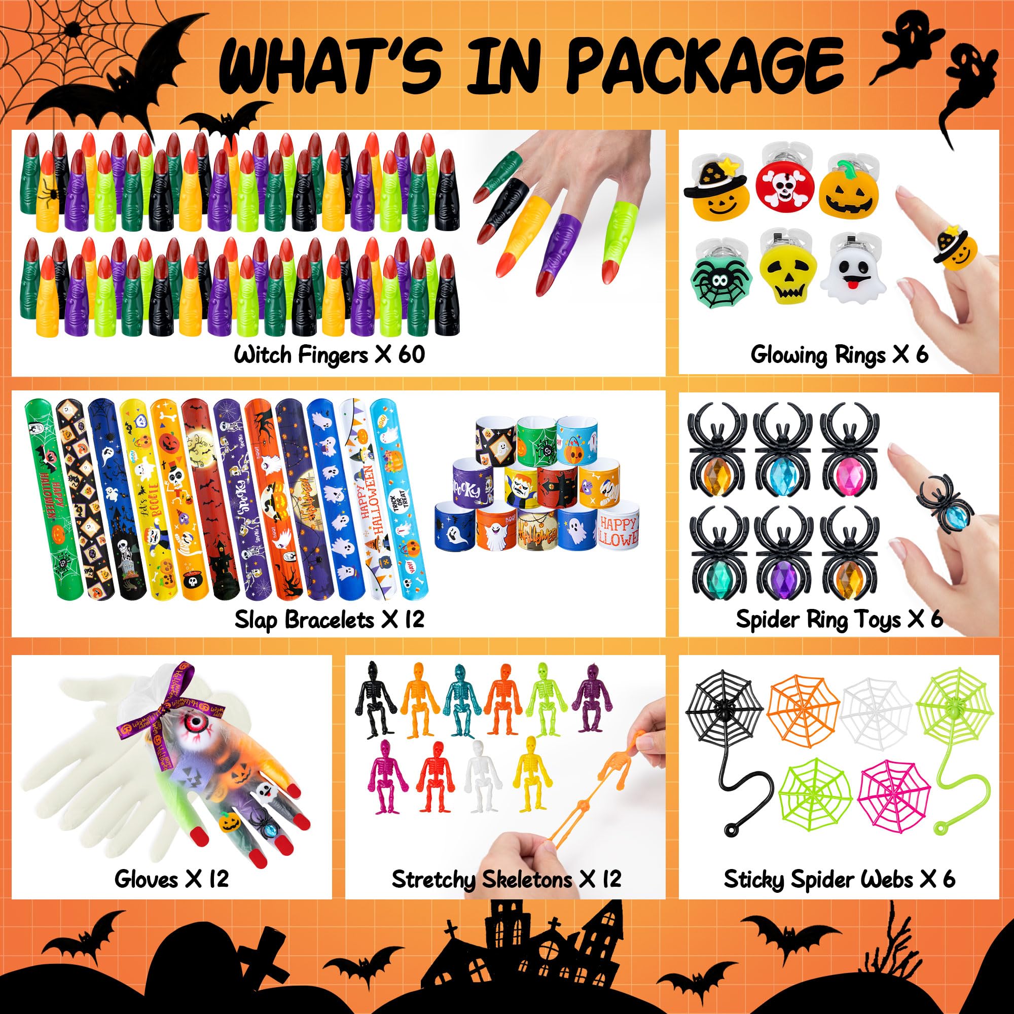 DMIGHT Halloween Party Favors, 193pcs Halloween Stuffed Toys Bulk Birthday Party Decorations, Goodie Bags for Party Supplies, Halloween Games for Kids