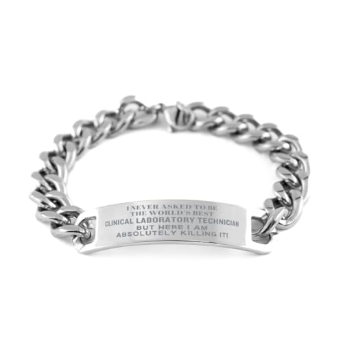 World's Best Clinical Laboratory Technician Christmas Unique Gifts Cuban Chain Bracelet Engraved for Wemen Men, World's best Clinical Laboratory Technician but here I am killing it! Adjustable