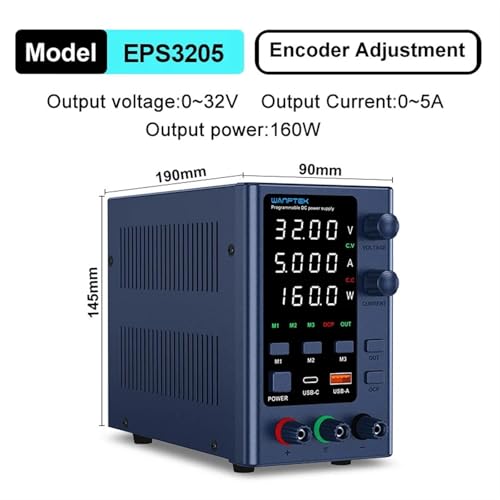 1PCS Adjustable DC Power Supply with 4-Digit LED Display; 5V/3.6A USB/Tape-C Fast Charging with 3-Group Memory for Encoder(EPS3205)